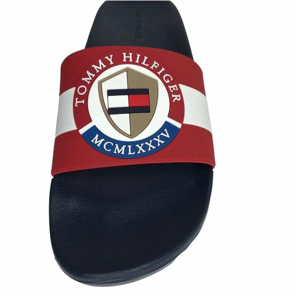Tommy Hilfiger Mens Reboot Pool Slide Sandals Red Navy Blue Slip‎ On size 10